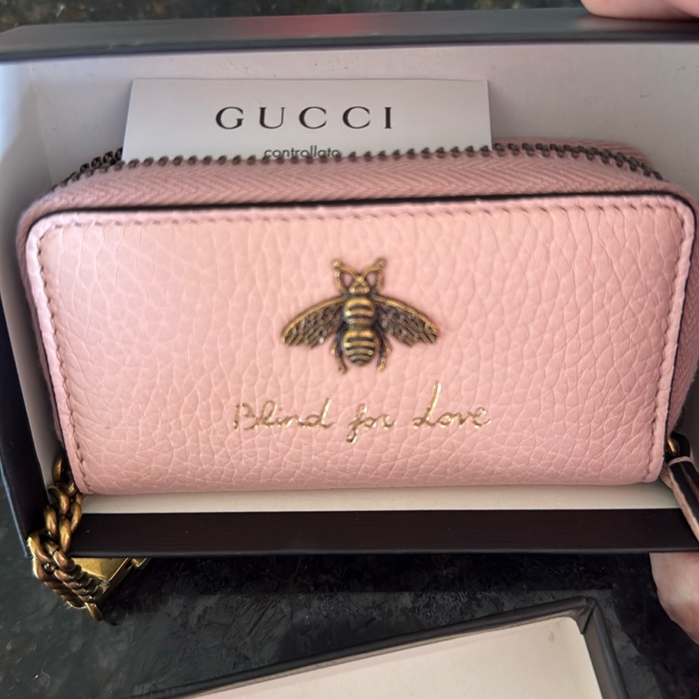 Gucci Pink and Gold Key Holder / Handbag Charm with Decorative Bee - Authentic